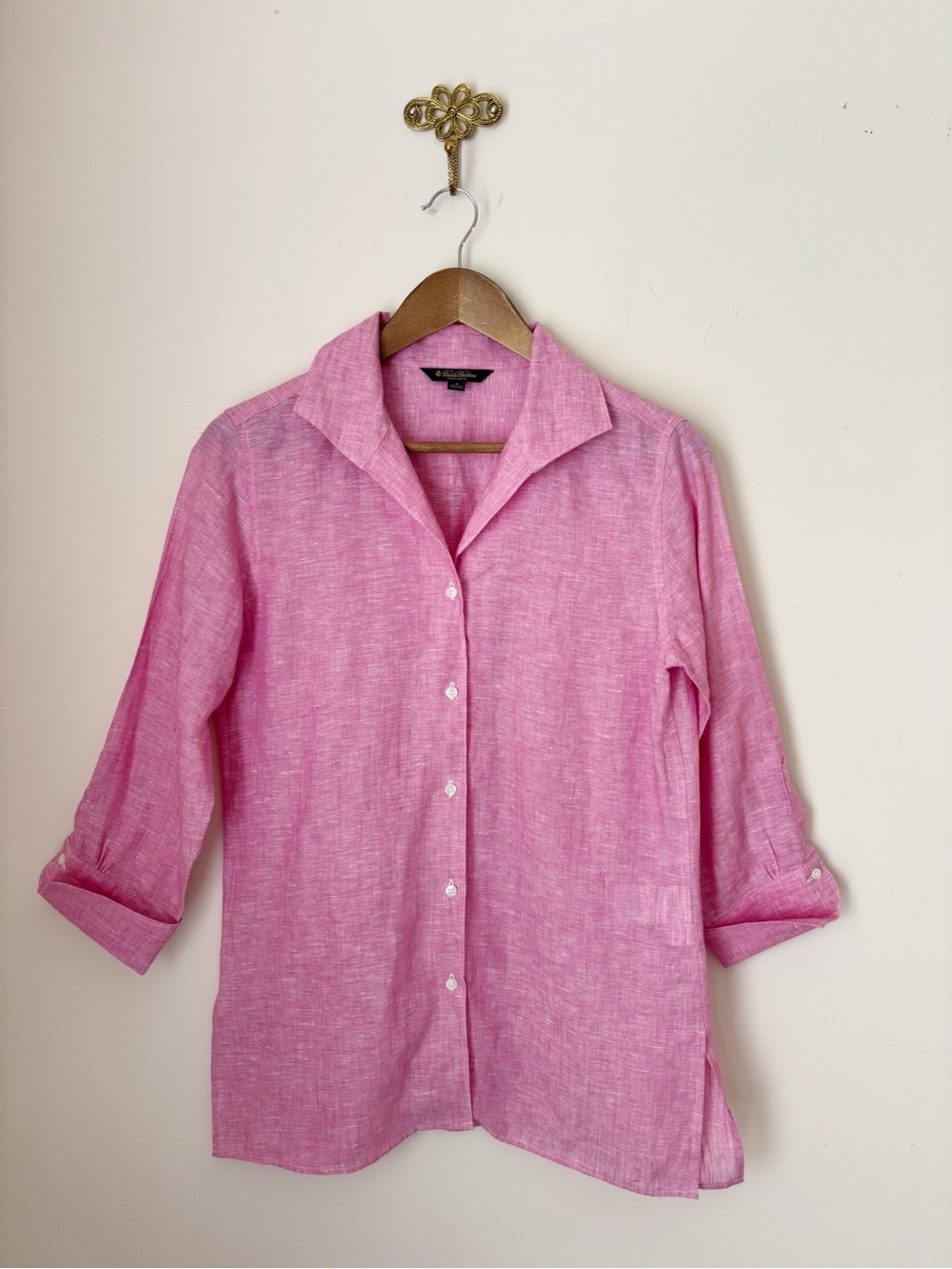 Brooks Brothers Pink Button Front Linen Tunic Shirt Sz 4
